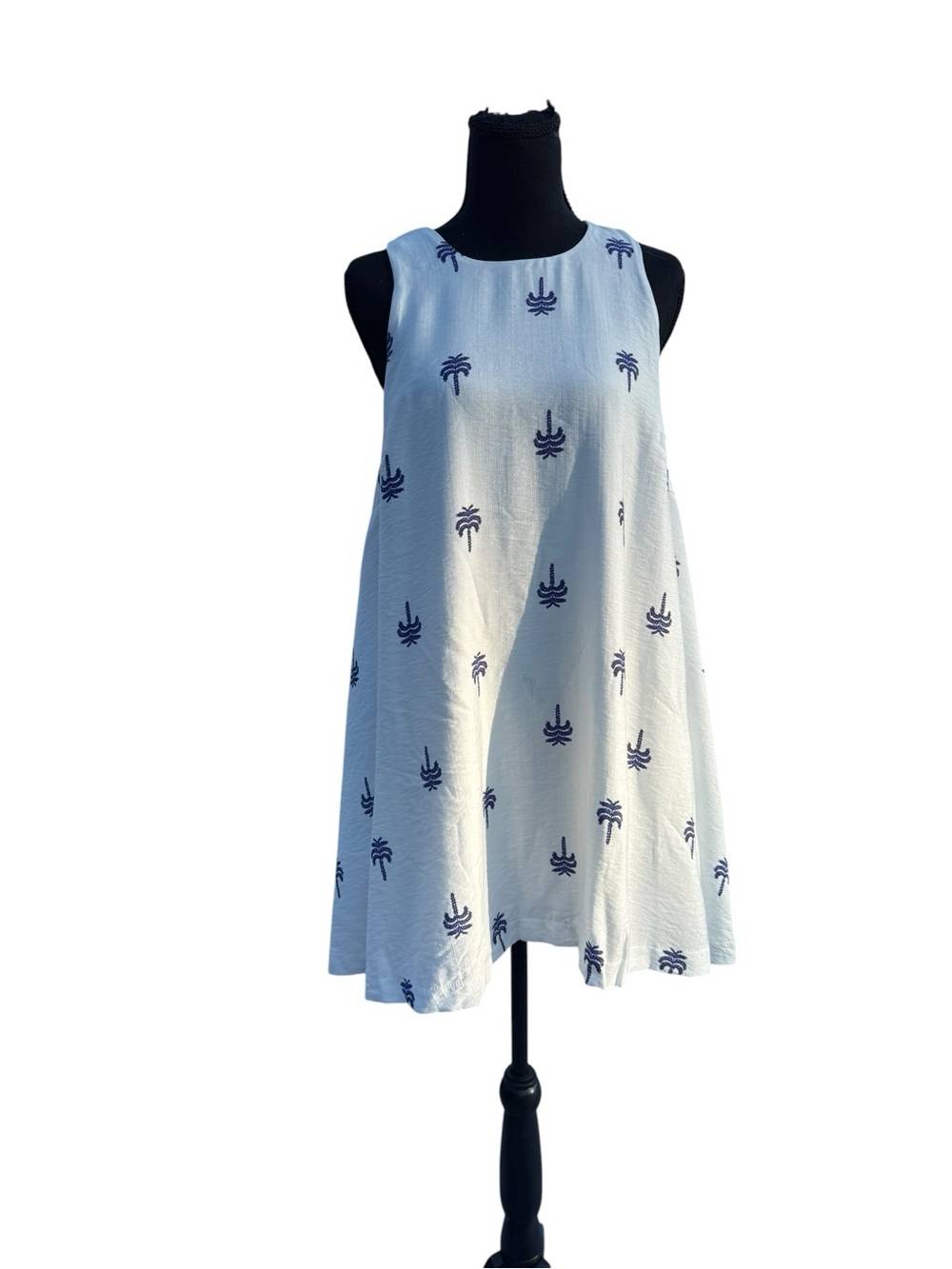 Millibon  white A-Line Midi Dress with Navy Embroidery